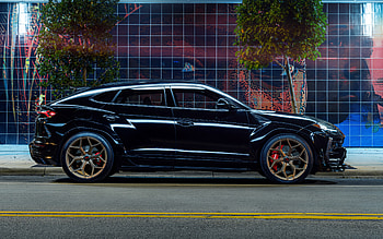 2022, Lamborghini Urus, , side view, exterior, Vossen, black Urus, Urus tuning, Italian sports cars, Lamborghini HD wallpaper