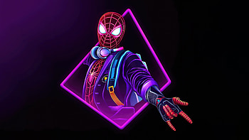Spidey Red And Blue, spiderman, superheroes, neon, artwork, artist, digital-art, dark HD wallpaper