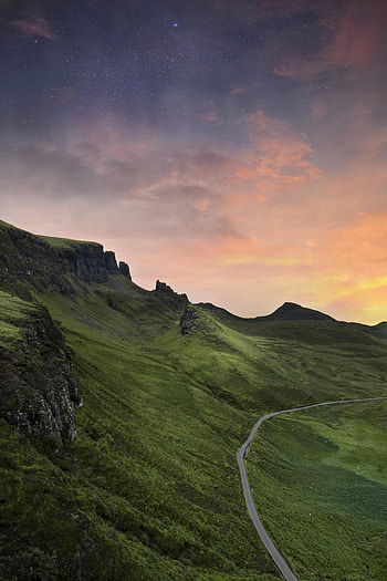 Nature, Grass, Rocks, Road, Starry Sky HD phone wallpaper