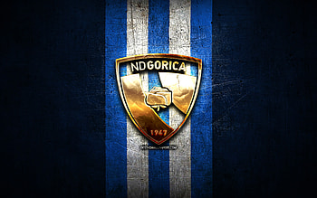 Gorica FC, golden logo, HNL, blue metal background, football, croatian football club, HNK Gorica logo, soccer, HNK Gorica HD wallpaper