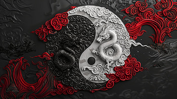 Yin & Yang Dragon, Yin Yang, Black & White HD wallpaper