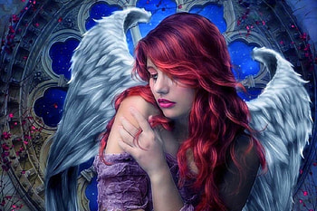 redhead angel, redhead, angel, fantasy, abstract HD wallpaper