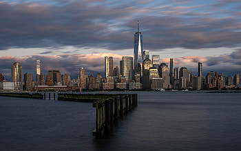 New York evening sunset, Skyscrapers cityscape, Manhattan skyline, High quality HD wallpaper