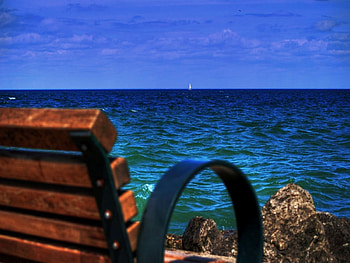 wishing I were at sea, sea, bench, wish HD wallpaper