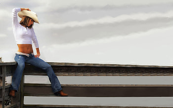 Texas Skyline. . ., style, cowgirl, fun, brunettes, fashion, outdoors, ranch, fence, girls, women, models, boots, western, hats, female HD wallpaper