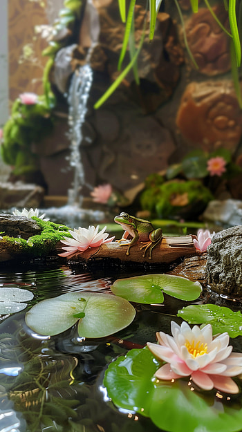 Serene Frog & Lily Pond, frog, pond, lily, water HD phone wallpaper