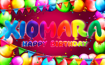 Happy Birtay Xiomara, , colorful balloon frame, Xiomara name, purple background, Xiomara Happy Birtay, Xiomara Birtay, popular american female names, Birtay concept, Xiomara HD wallpaper