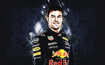 Sergio Perez, Formula 1, Red Bull Racing, F1, portrait, Mexican racing driver, Perez Red Bull Racing, blue stone background, grunge art, 2022, Red Bull HD wallpaper