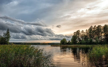 Beautiful lake scenery, Cloudy skies, Nature graphs HD wallpaper