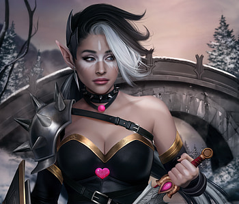 Blue Eyes Dagger Elf Girl Woman Warrior, fantasy-girls, artist, artwork, deviantart, elf, woman, warrior HD wallpaper