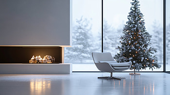 Minimalist Holiday Bliss - Ultra, minimalist holiday, Christmas, fireplace, modern interior, winter, christmas fireplace HD wallpaper