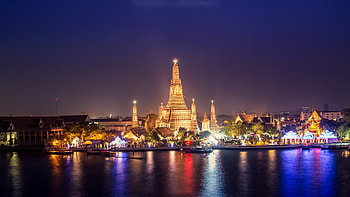 Thailand buildings light, River boats HD wallpaper
