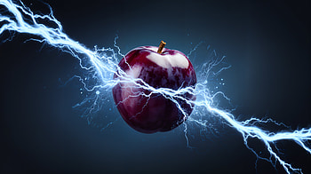 Electric Plum: A Stunning Ultra, plum, lightning, apple, electricity, fruit HD wallpaper
