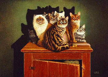 Kittens on closet, kitten, painting, closet, art, cat, pet HD wallpaper