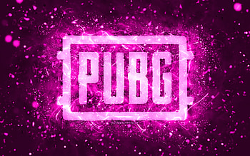 Pubg purple logo, , purple neon lights, PlayerUnknowns Battlegrounds, creative, purple abstract background, Pubg logo, online games, Pubg HD wallpaper