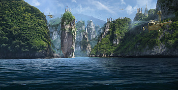Forgotten islands, panorama, sea, cliffs, fantasy HD wallpaper