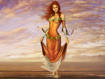 Fantasy girl, fantasy, art, sky, girl, dress HD wallpaper