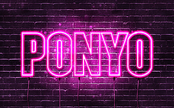Happy Birtay Ponyo, , pink neon lights, Ponyo name, creative, Mitsuko Happy Birtay, Ponyo Birtay, popular japanese female names, with Ponyo name, Ponyo HD wallpaper