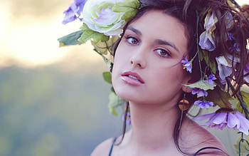 Beauty, zorele, summer, model, face, girl, morning glory, wreath, vara, woman HD wallpaper