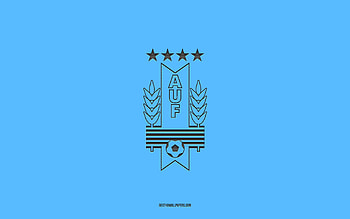 Uruguay national football team, blue background, football team, emblem, CONMEBOL, Uruguay, football, Uruguay national football team logo, South America HD wallpaper