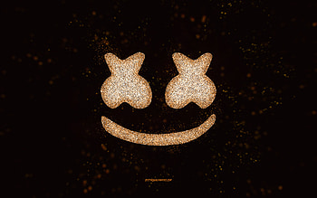 Marshmello glitter logo, , black background, Marshmello logo, golden glitter art, Marshmello, creative art, Marshmello golden glitter logo HD wallpaper