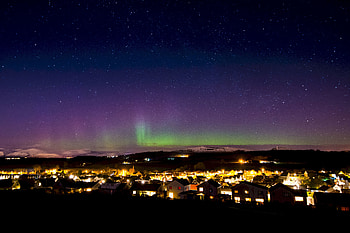 Nature, Stars, City, Shine, Light, Starry Sky, Village, Scotland, Northern Lights, Aurora, Aurora Borealis HD wallpaper