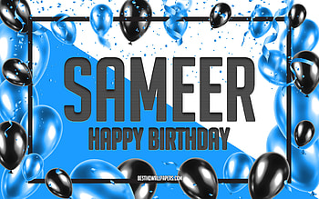 Happy Birtay Sameer, Birtay Balloons Background, Sameer, with names, Sameer Happy Birtay, Blue Balloons Birtay Background, Sameer Birtay HD wallpaper