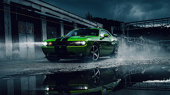 Green Dodge Challenger , dodge-challenger, cars, behance HD wallpaper