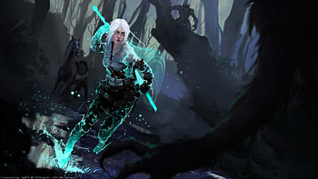 the-witcher-ciri-spell-splash-forest--- HD wallpaper