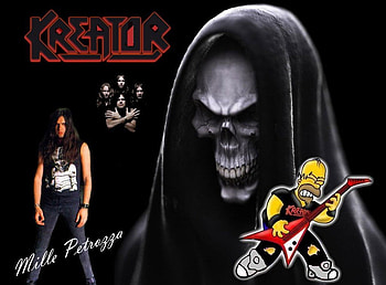 Mille and Homer, Homer, Simpsons, Kreator, Metal, Mille Petrozza, Thrash Metal, Homer Simpson HD wallpaper