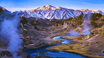 Spring morning in the Eastern Sierra, California, river, landscape, rocks, usa, sky HD wallpaper