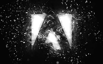 Adobe white logo, , white neon lights, creative, black abstract background, Adobe logo, brands, Adobe HD wallpaper