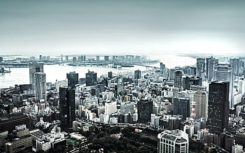 Cities, Houses, Rivers, City, View From Above, Skyscrapers, Bw, Chb, Panorama HD wallpaper
