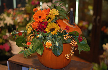 Flowers, Berries, Pumpkin, Gerberas, Bouquet, Composition, Sunflower HD wallpaper