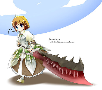 monster hunter, sword, swordman, hunter, weapon, monster, armor HD wallpaper