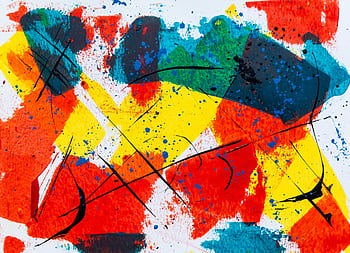 Dynamic abstract art with bold colors and expressive brush strokes on canvas. HD wallpaper