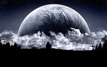 Fantasy, Trees, Clouds, Outlines, Ball, Planet HD wallpaper