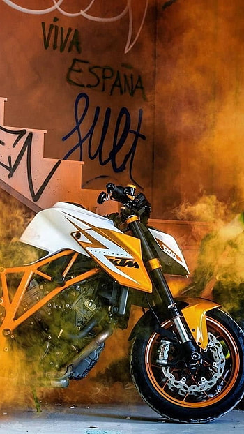 Ktm Bike, Orange Smoke, background HD phone wallpaper