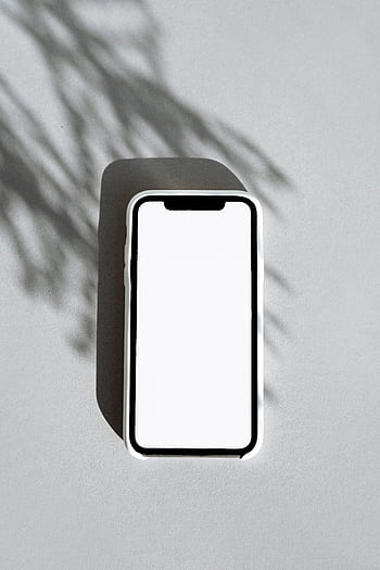 Blank smart screen on gray background with artistic leaf shadow. HD phone wallpaper