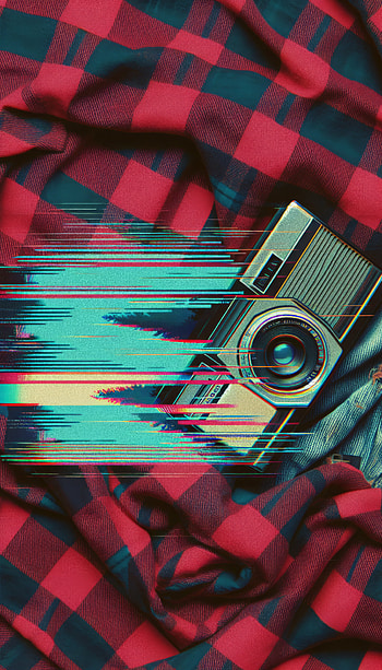 Retro Camera Glitch Art on Flannel Pattern, camera, retro, Digital Art HD phone wallpaper