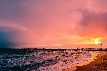 Sunset, Landscape, Nature, Sea, Pier HD wallpaper