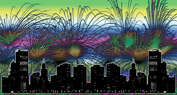 Colourful Celebration, celebrations, fireworks, art, citiies, colors, sky, colours, cityscapes HD wallpaper