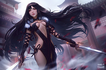 Consort Yu, sword, girl, azur kane, fantasy, anime, raikoart, luminos, manga HD wallpaper