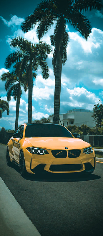 BMW m2, cloud, sky, car, yellow HD phone wallpaper