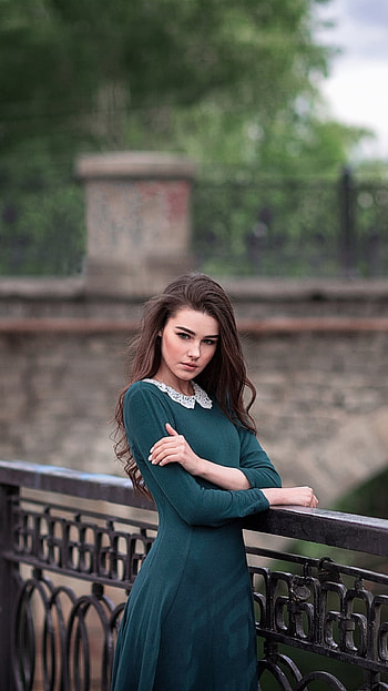 depth of field, dress, long hair, brunette, woman, model HD phone wallpaper