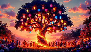 Joyful Holiday: A Celebration Under a Magical Tree, tree, lantern, celebration HD wallpaper