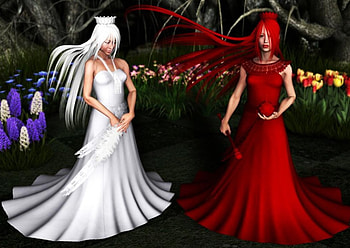 Red and White, lady, flowers, abstract, fantasy HD wallpaper