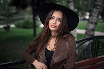 Park, leather jacket, girl model HD wallpaper