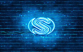 Sapphire blue logo, , blue brickwall, Sapphire logo, brands, Sapphire neon logo, Sapphire HD wallpaper