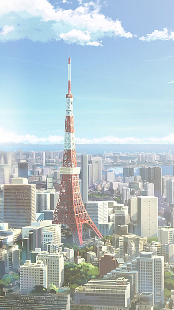 Tokyo Tower Skyline: Your Name. Anime Cityscape, Tokyo Tower, Tokyo, city, skyline, sky, Your Name., Anime, Sky Anime, anime city HD phone wallpaper